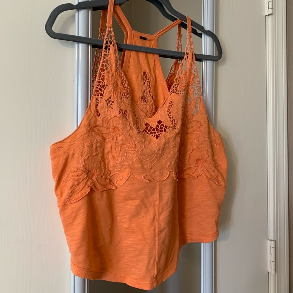 Free People orange Blossom floral coral CutOut Crop Top small embroidered - Picture 6 of 10